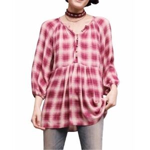 Anthropologie Maeve pink plaid balloon sleeve tunic